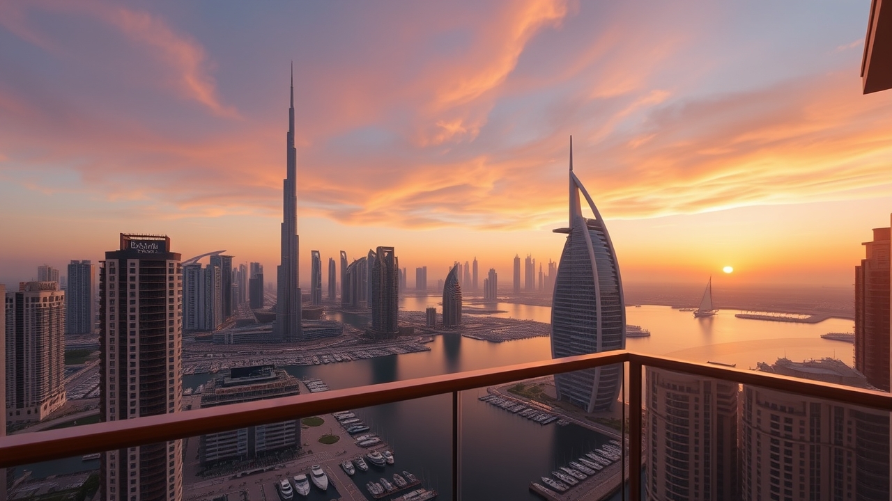 Dubai Marina skyline view from balcony