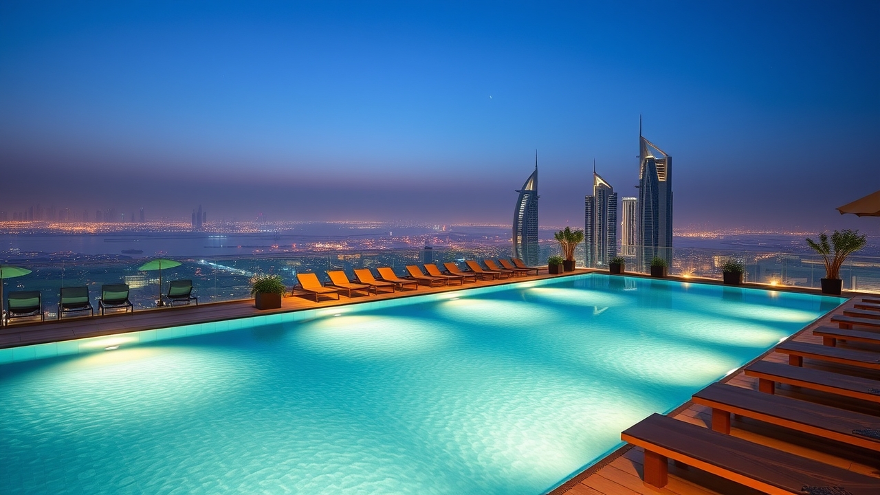 Rooftop saltwater pool Dubai hotel