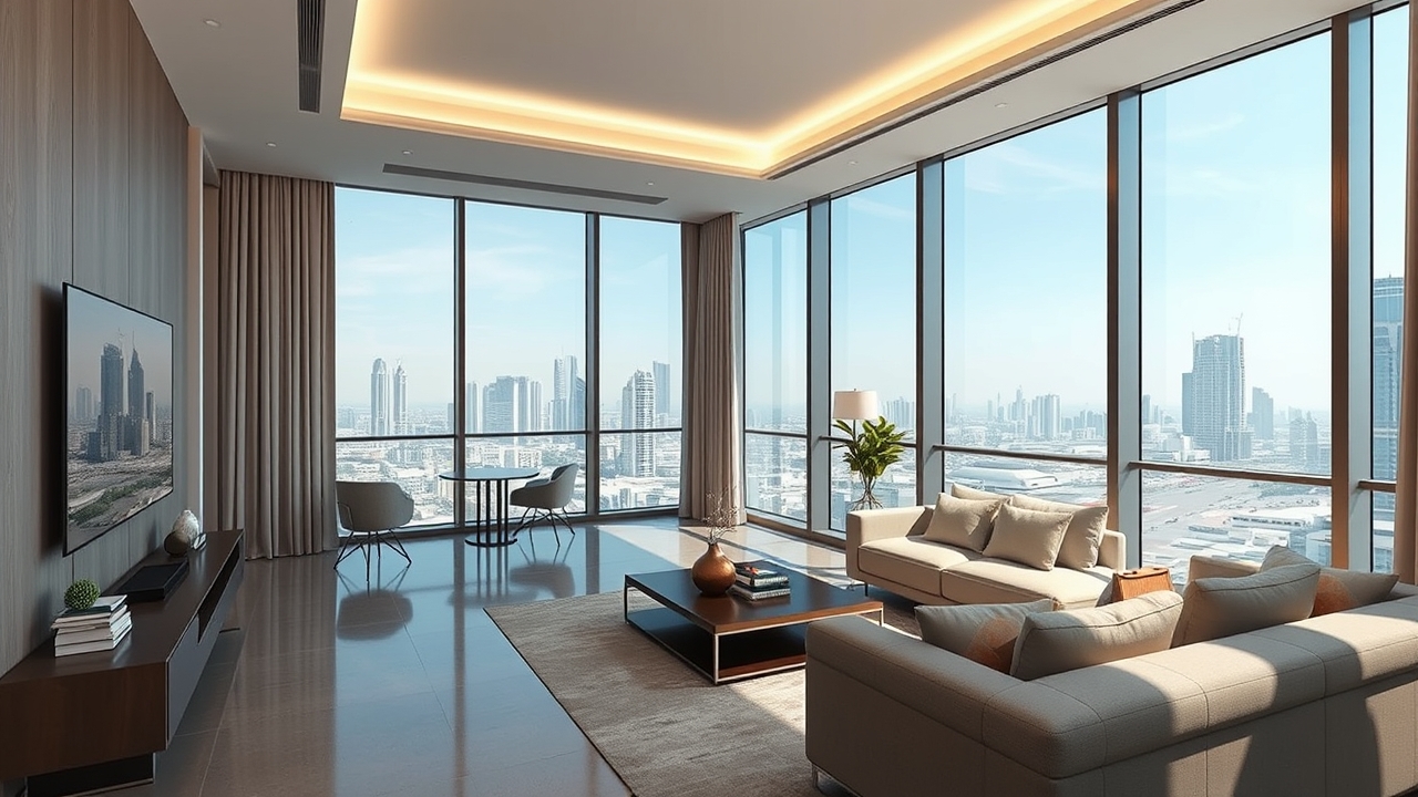 Modern corporate serviced apartment interior in Sharjah 2026