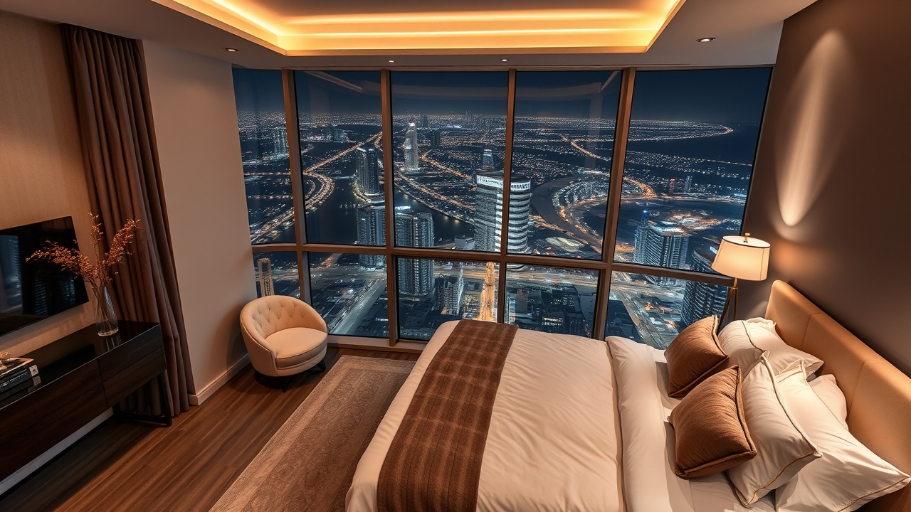 Night view from a corner apartment in Sharjah