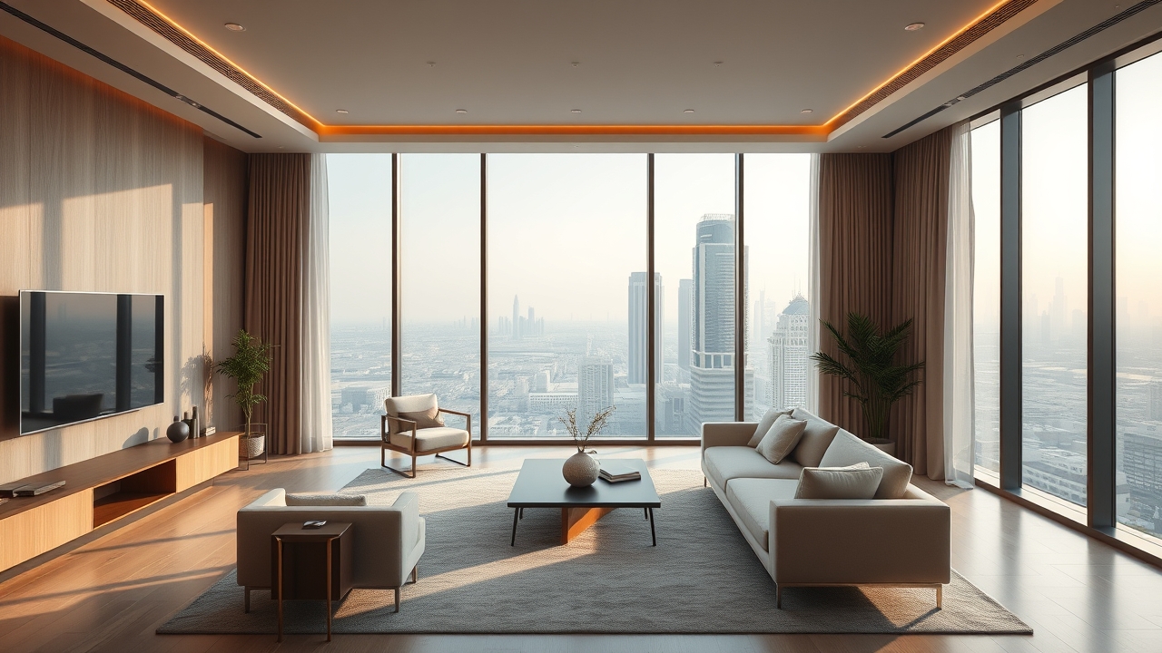 Modern serviced apartment interior Dubai 2026
