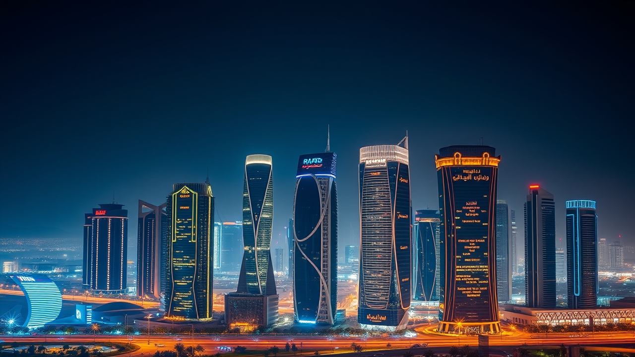 Riyadh corporate financial district at night