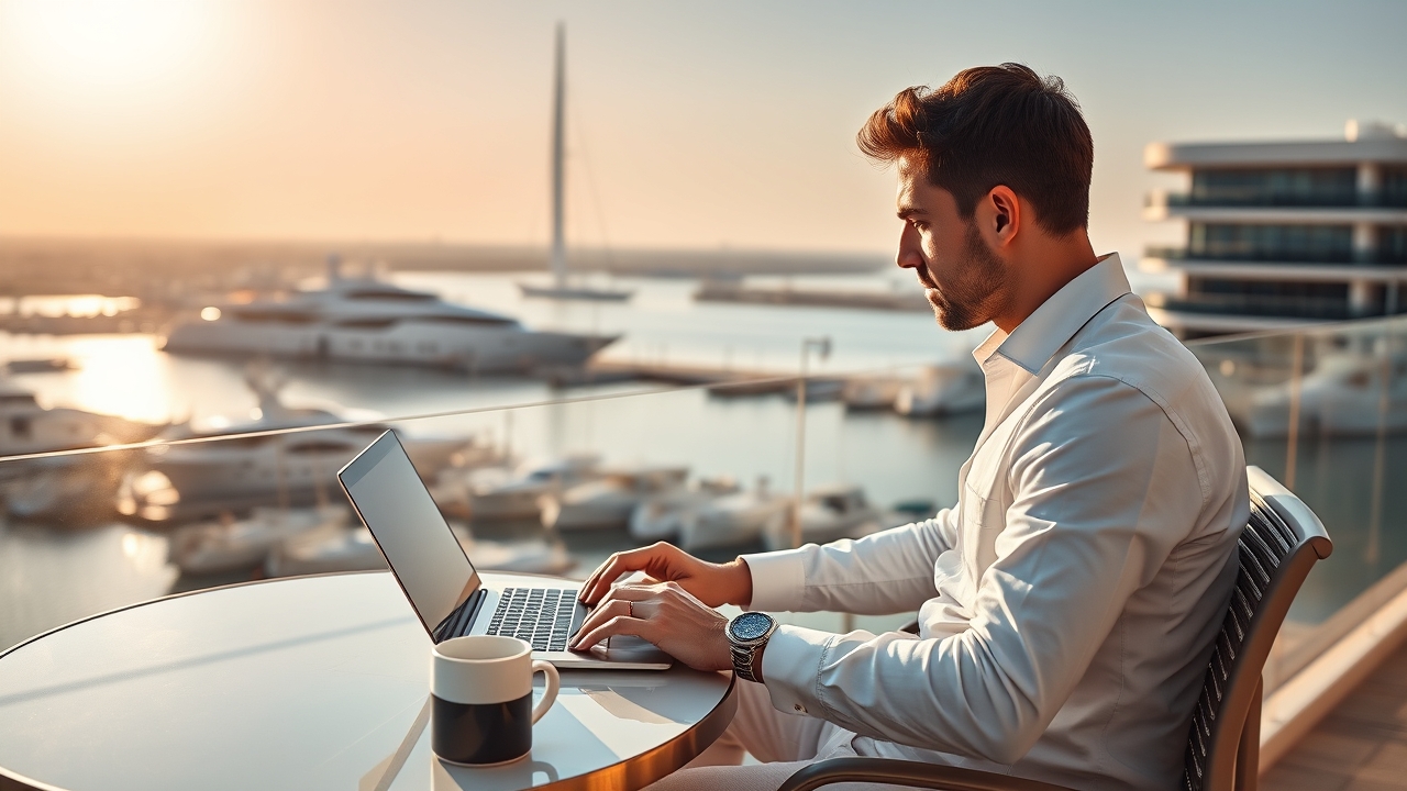 Digital nomad working from a Dubai balcony