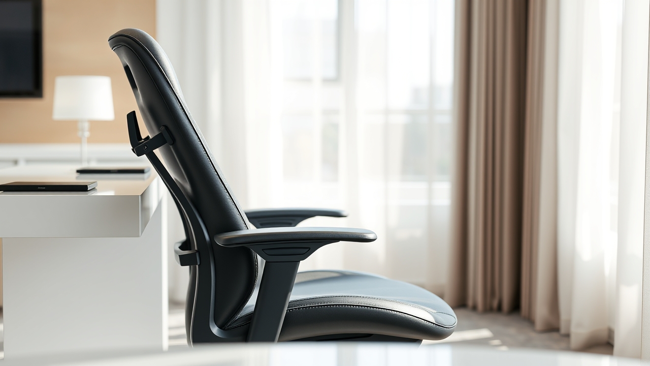 Close up of ergonomic task chair in hotel room