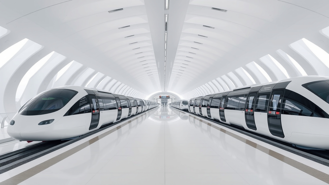Futuristic transport hub architecture in Abu Dhabi