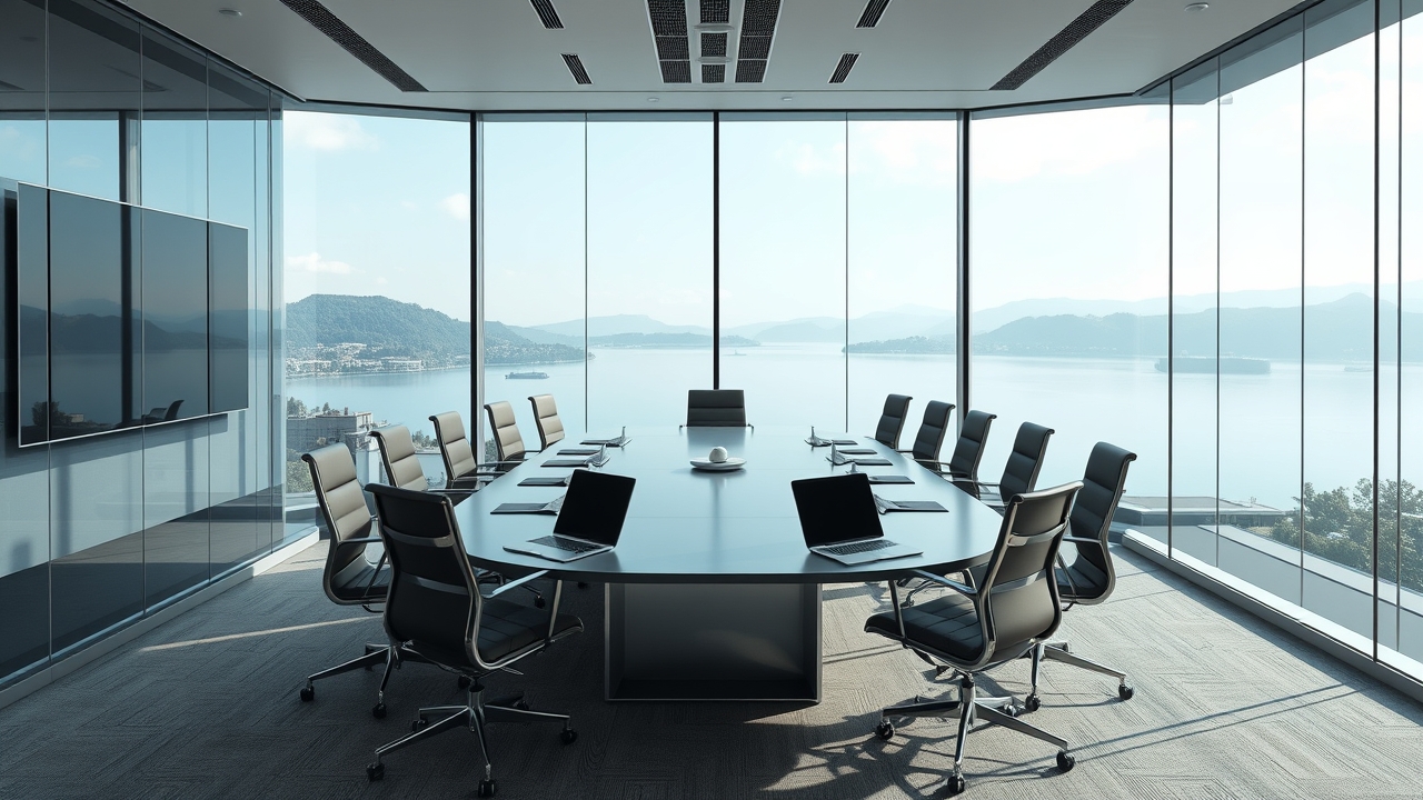 Modern boardroom overlooking Lake Zug
