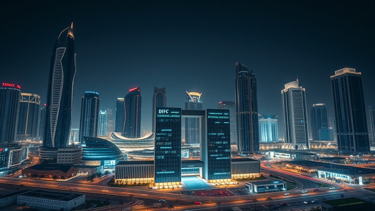 DIFC skyline and Gate building at night
