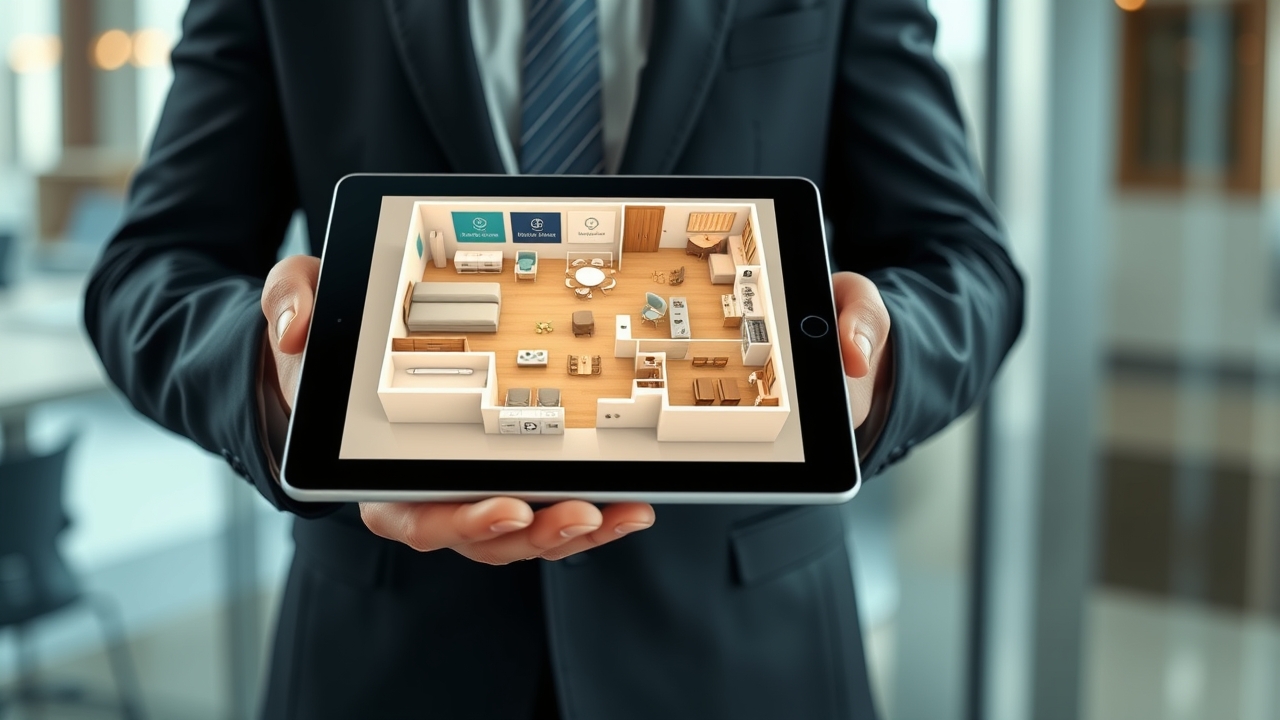 Digital office floor plan on a tablet