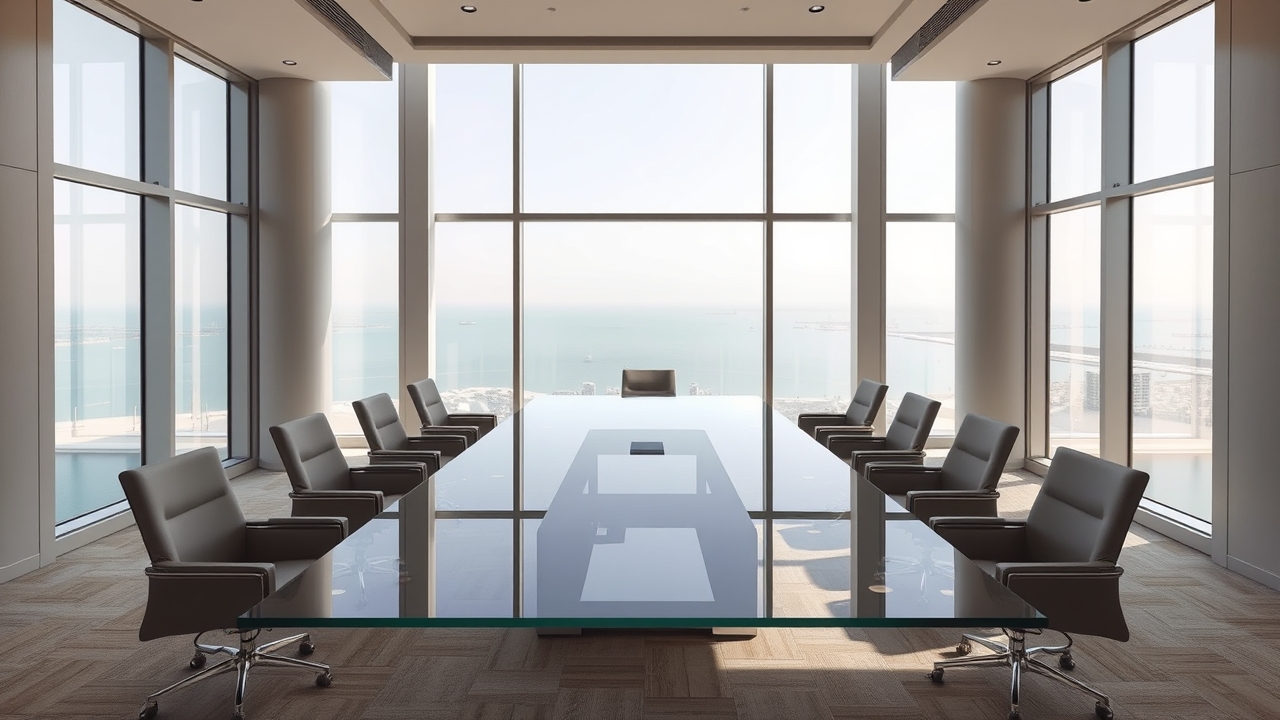 Luxury meeting room with a view of the Dubai coastline