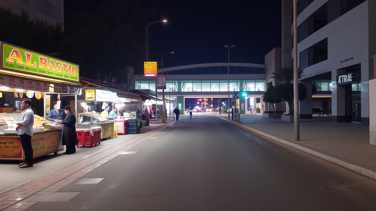 Al Barsha 1 vibrant street scene at night