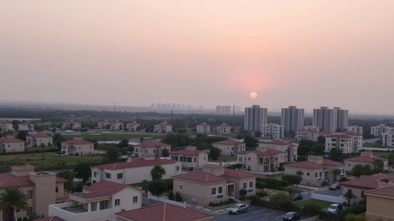 Al Furjan neighborhood skyline at sunset