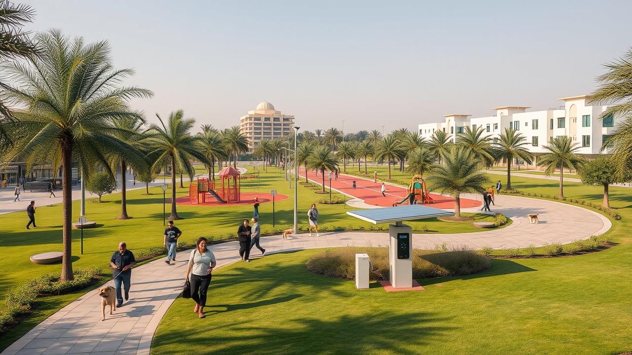 Community park and green space in Arjan Dubai