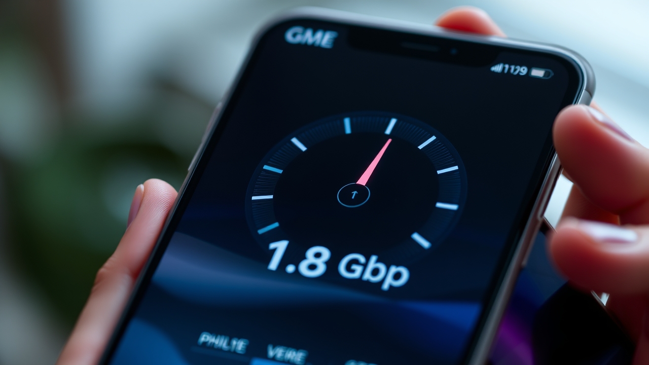 Smartphone displaying ultra-high-speed mobile data results in Dubai