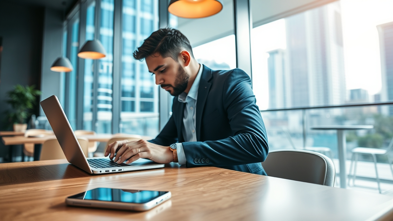 Remote worker using a mobile hotspot in a JLT cafe