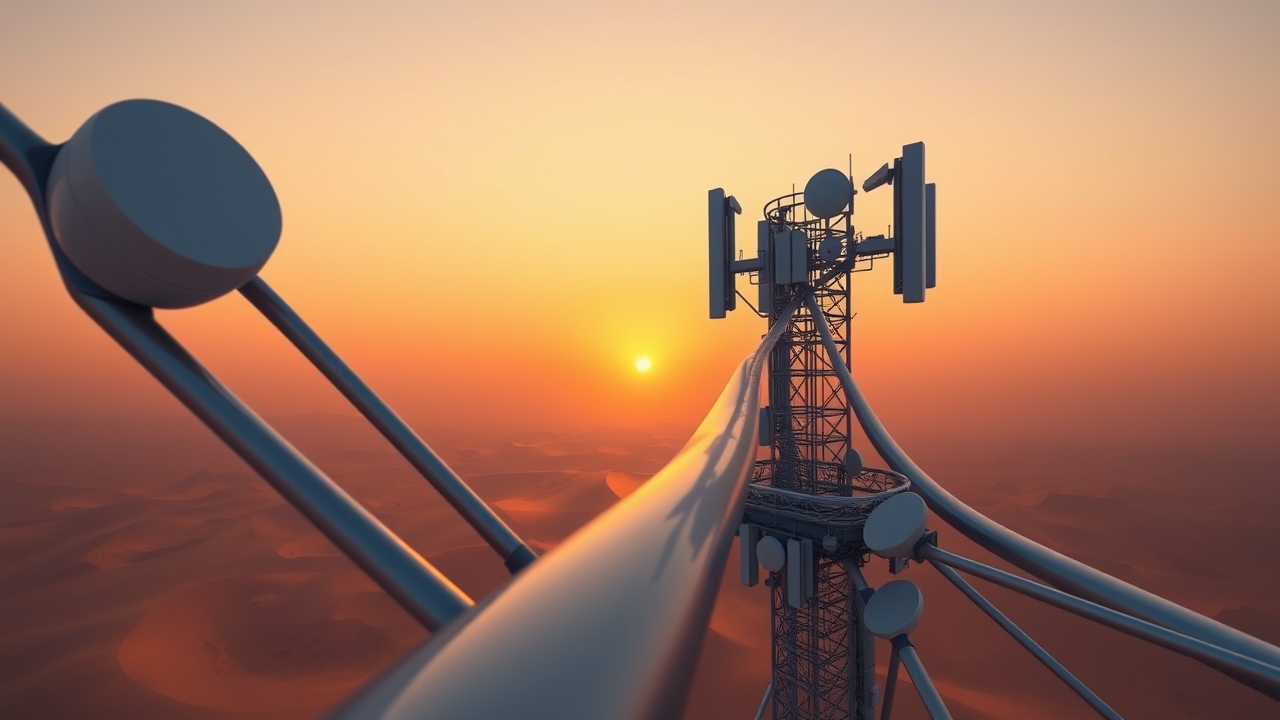 Advanced 6G-ready telecommunications tower in the Dubai desert