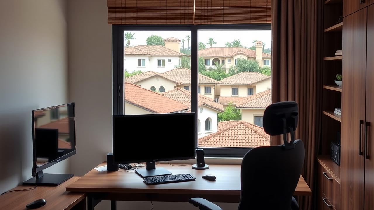 Home office setup in a Dubai budget neighborhood apartment