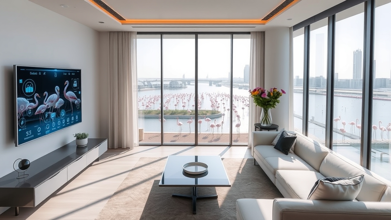 Interior of a high-tech smart apartment in Dubai Creek Harbour