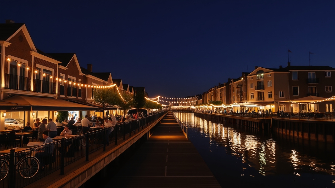 Canal Residence West boardwalk at night