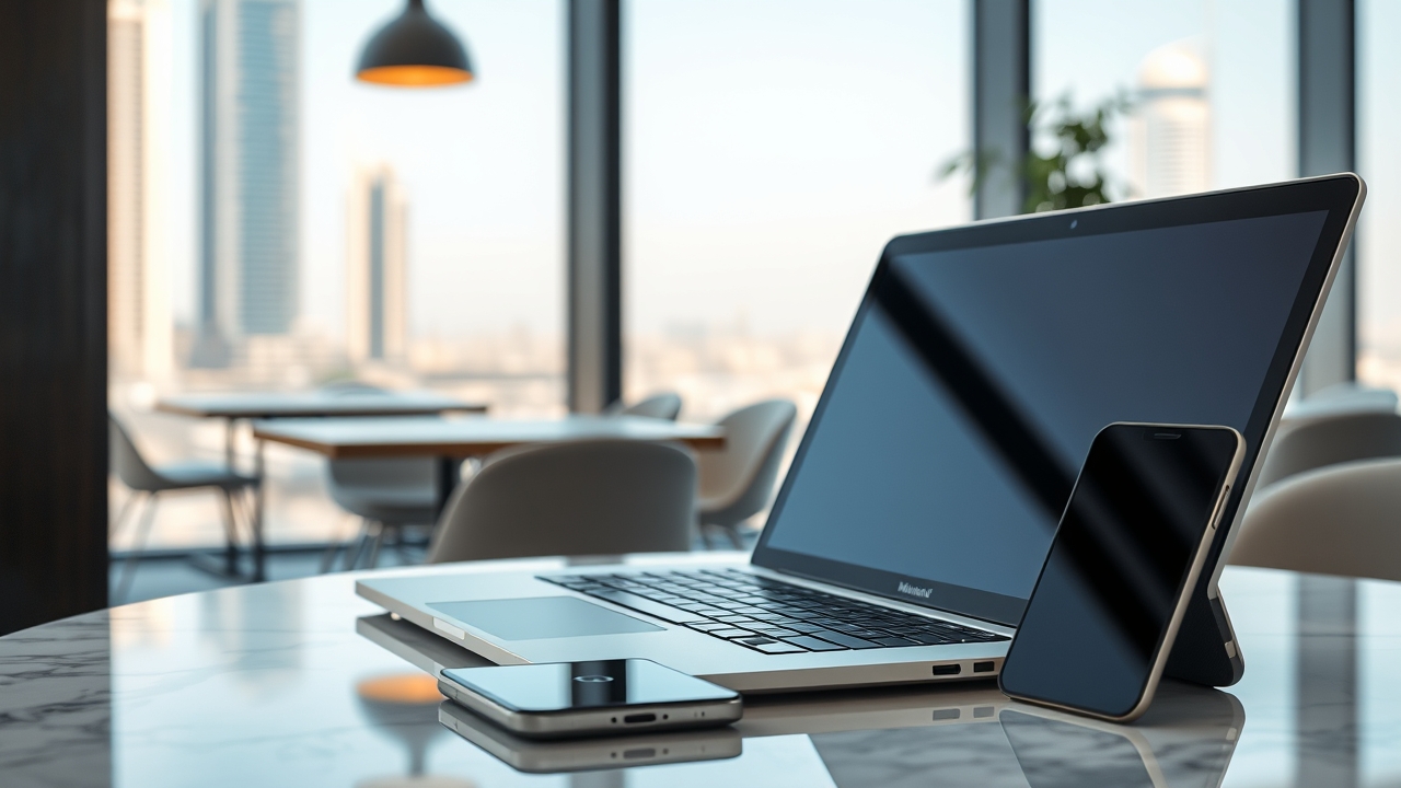 Modern tech setup in a Dubai coworking space
