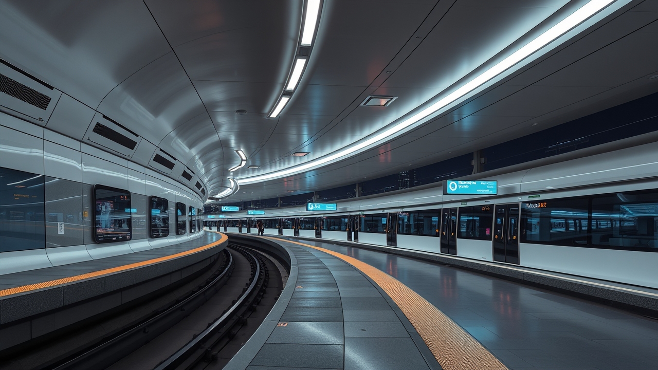 Safe and modern Dubai Metro station at night