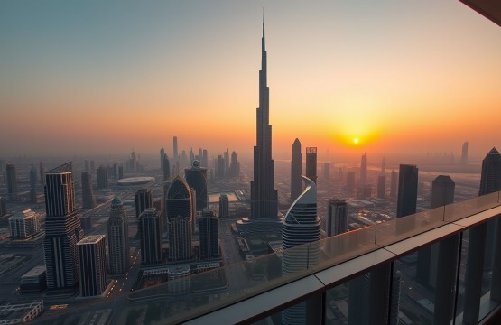 Dubai skyline sunset view with Burj Khalifa