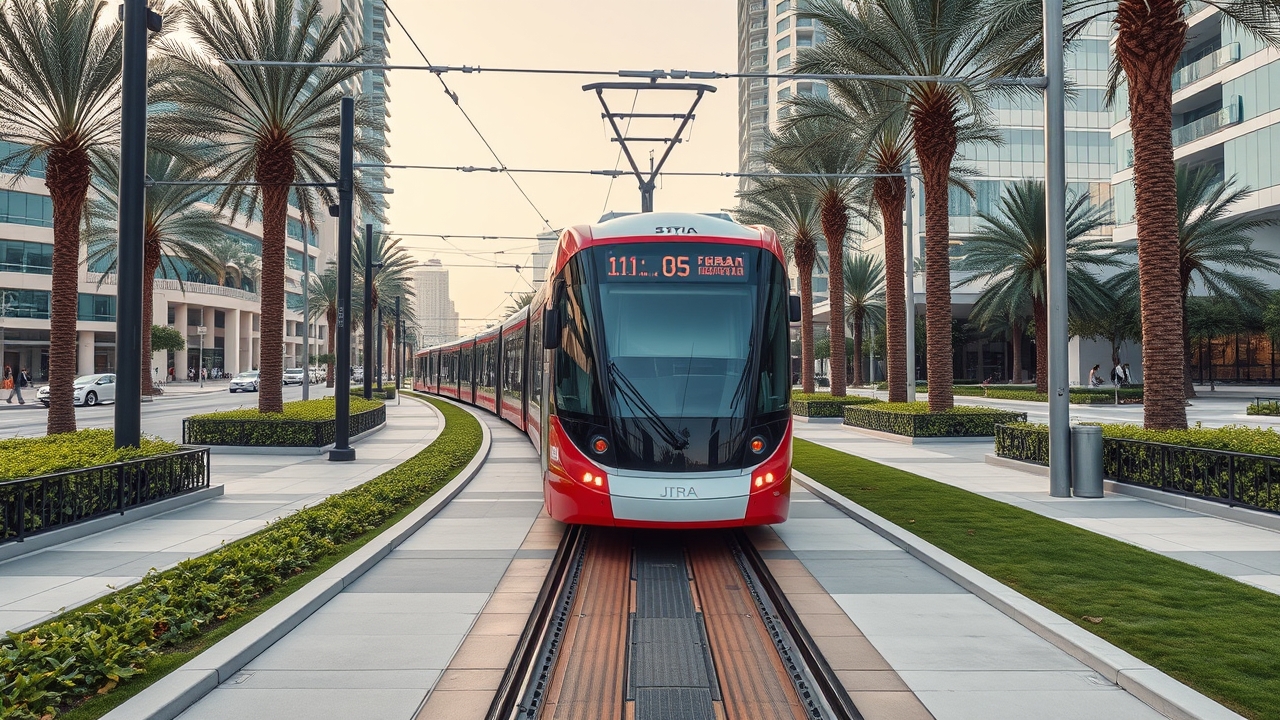 Dubai Tram passing through JBR community