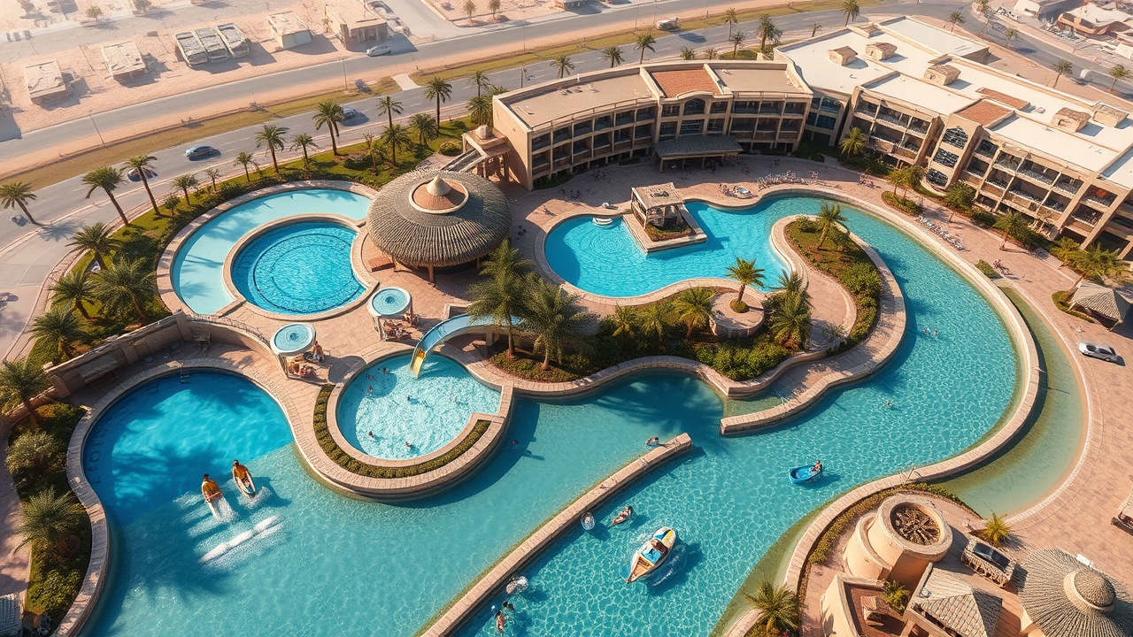 Water Town wave pool and amenities in DH2