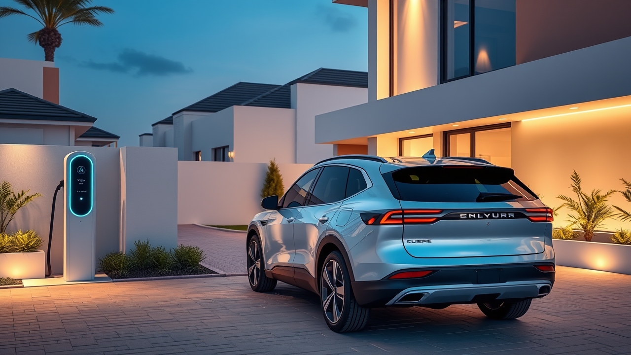 EV charging in a Damac Hills 2 driveway