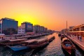 Deira Waterfront Market at sunset with dhows
