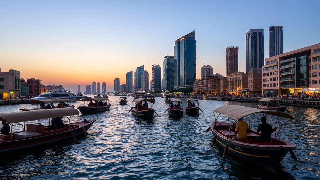 Dubai Creek with traditional and modern vessels