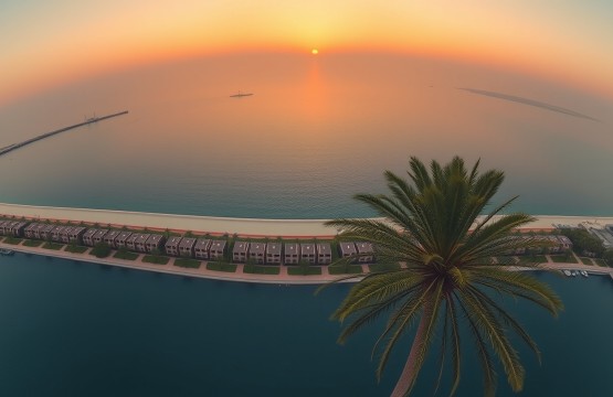 Aerial view of The Palm Jumeirah at sunset