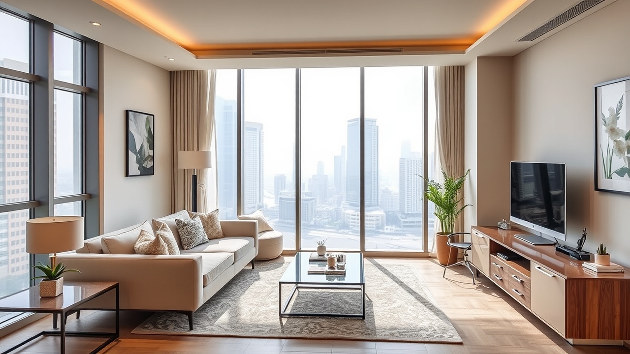 Luxury serviced apartment workspace on Sheikh Zayed Road