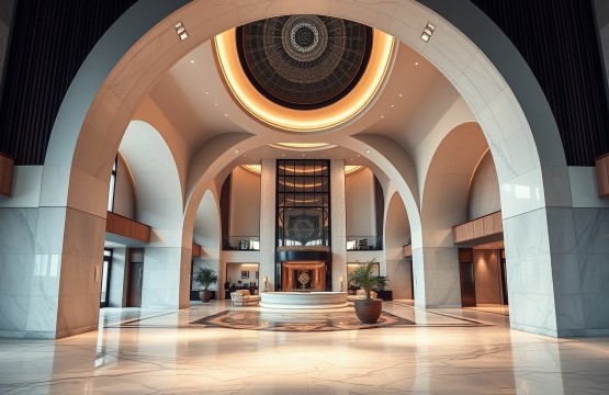 Luxurious quiet hotel lobby in Dubai for business meetings