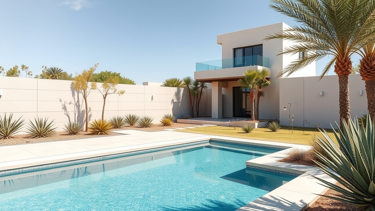 Private villa garden with swimming pool in Mirdif Dubai