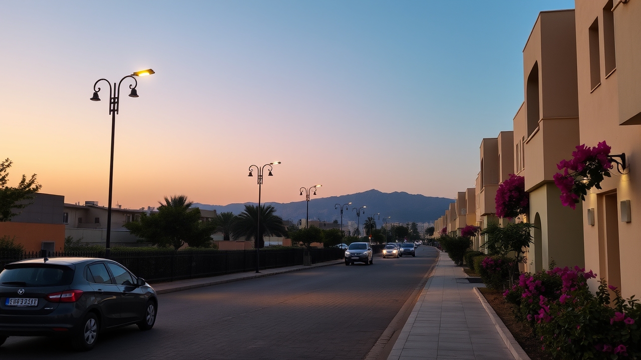 Residential street in Mirdif Dubai during evening