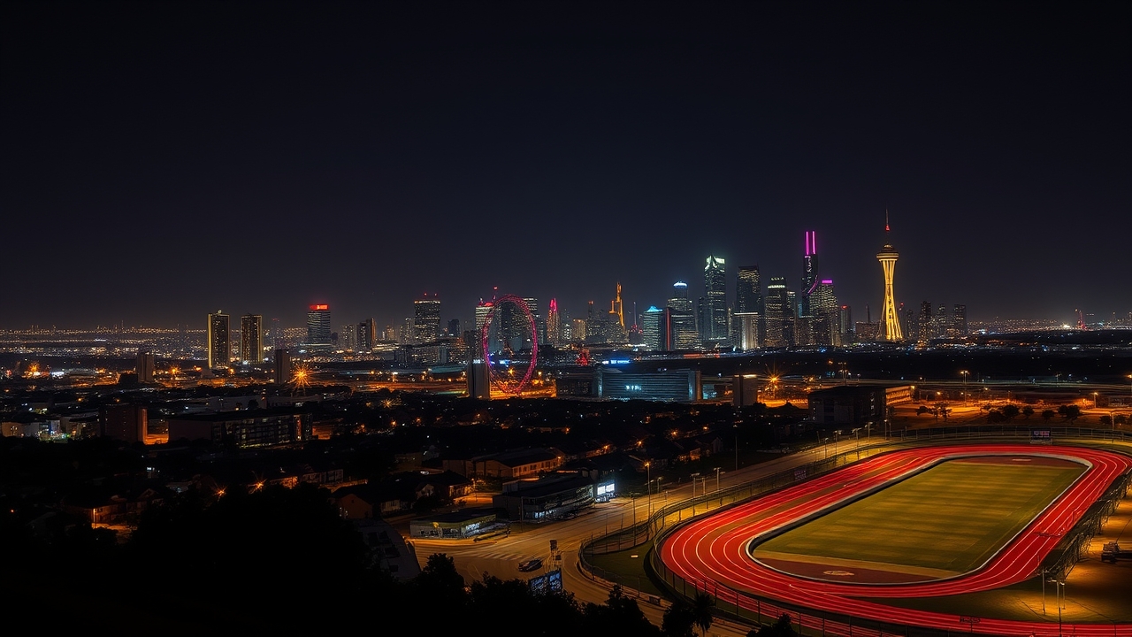 Nighttime view of Motor City residential area