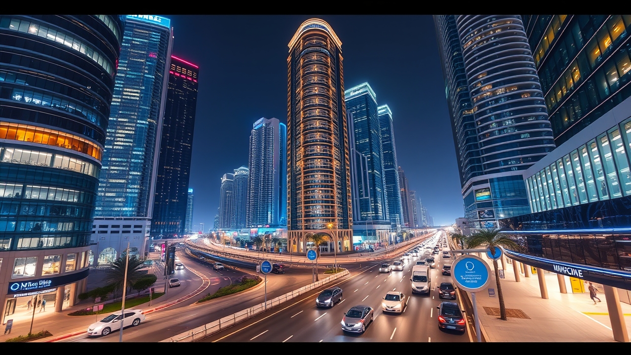 Business Bay Dubai street at night