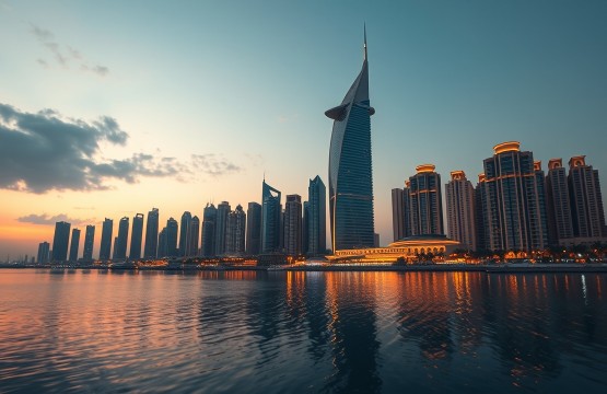 Dubai Marina skyline during sunset with luxury towers