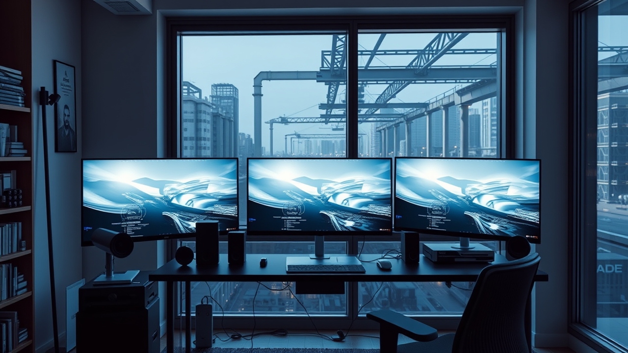 High-tech home office in a Dubai industrial loft