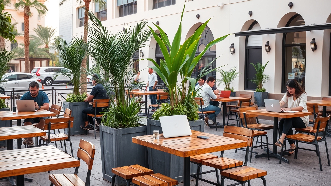 Modern urban cafe culture in Al Quoz district