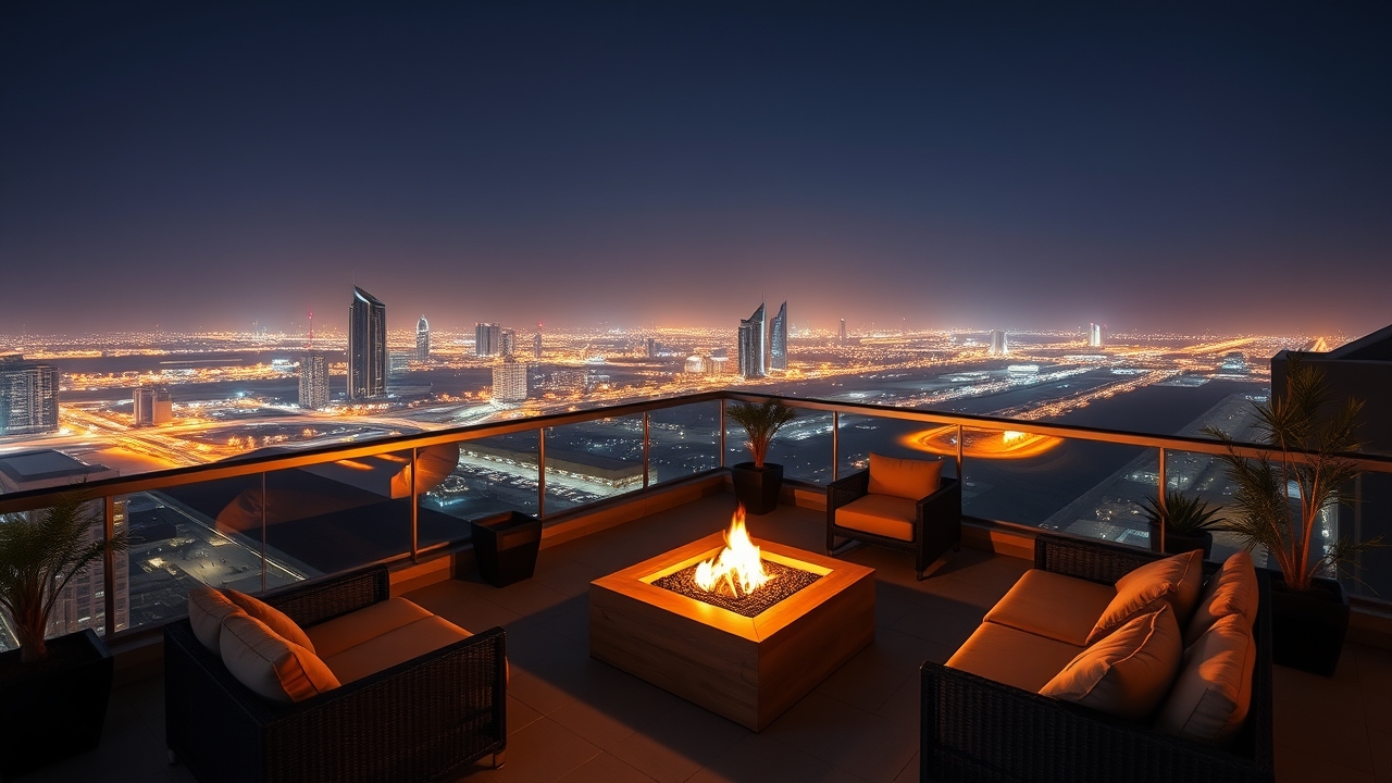 Rooftop terrace view from an Al Quoz apartment
