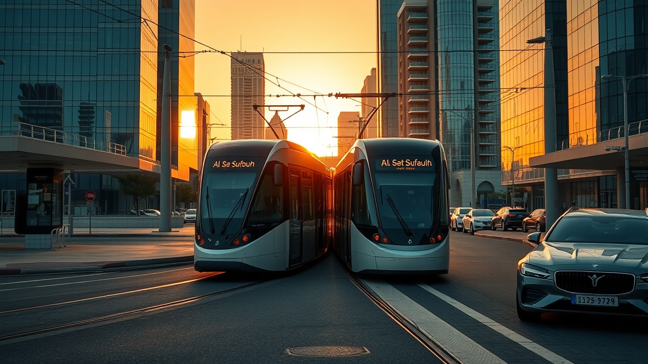 Dubai Tram Al Sufouh station at sunset