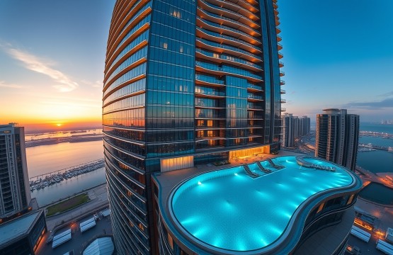 Dubai Marina Moon Tower exterior at sunset