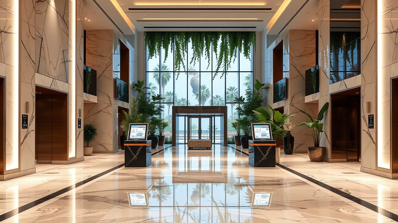 Luxury lobby with smart concierge in Dubai Marina