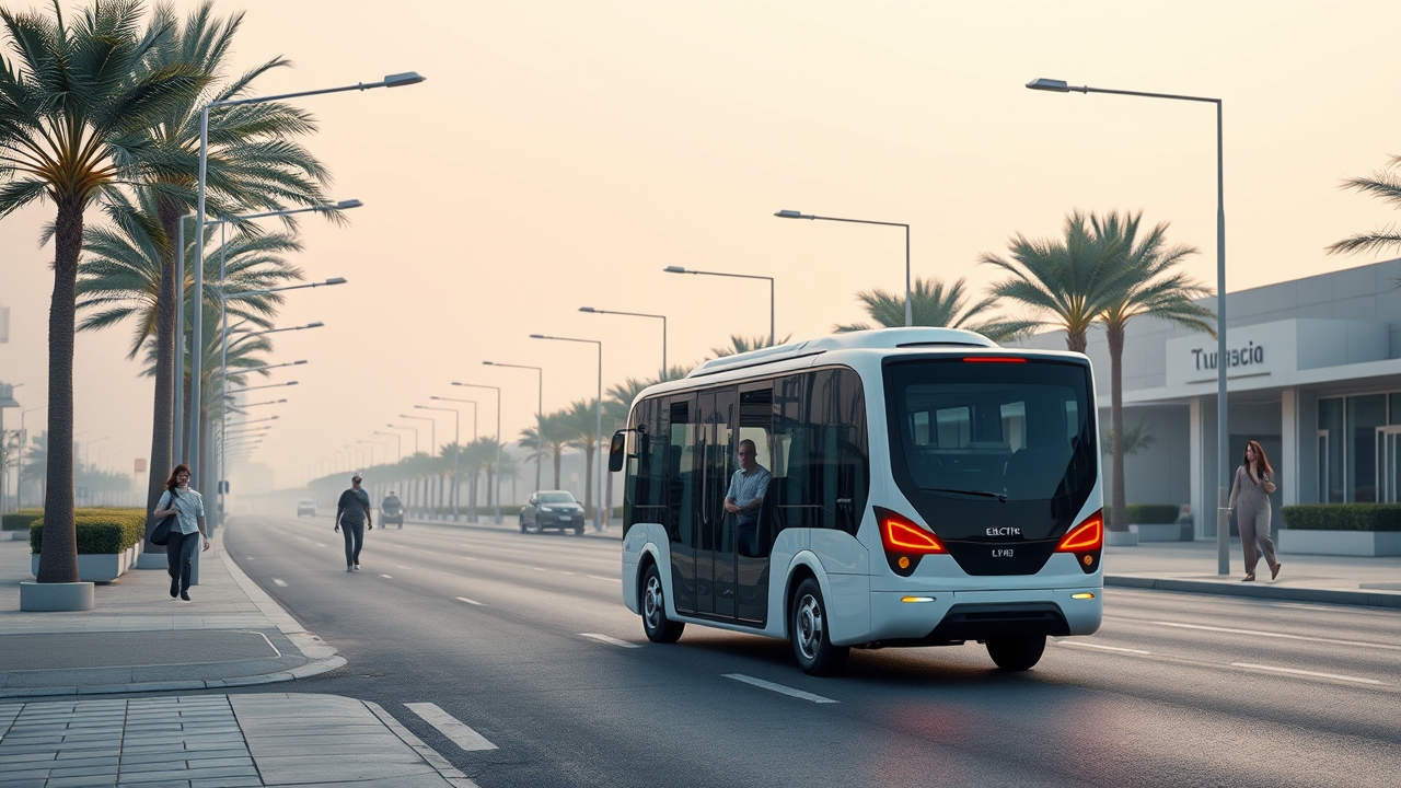 Autonomous shuttle and cooled sidewalks in Dubailand