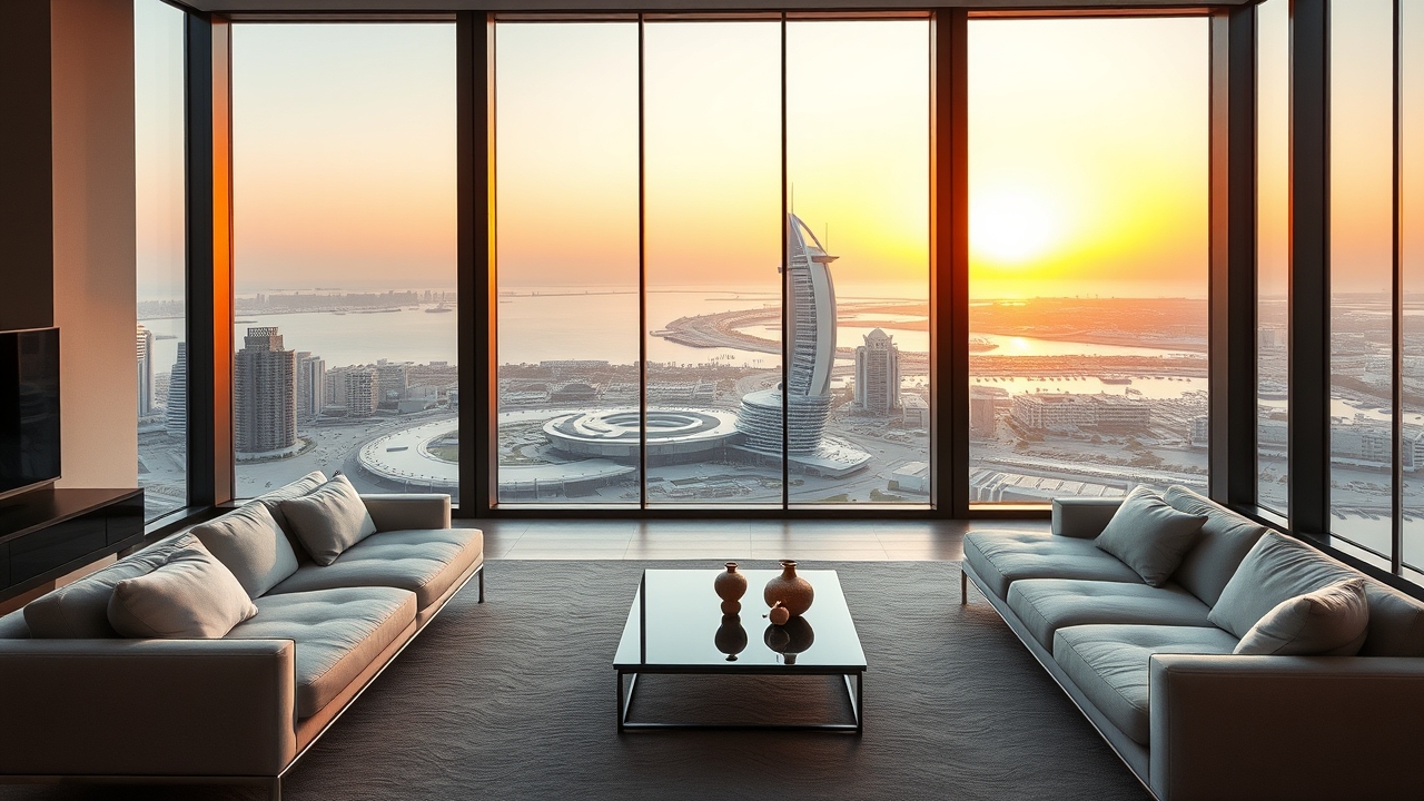 Modern penthouse interior with sea view Dubai