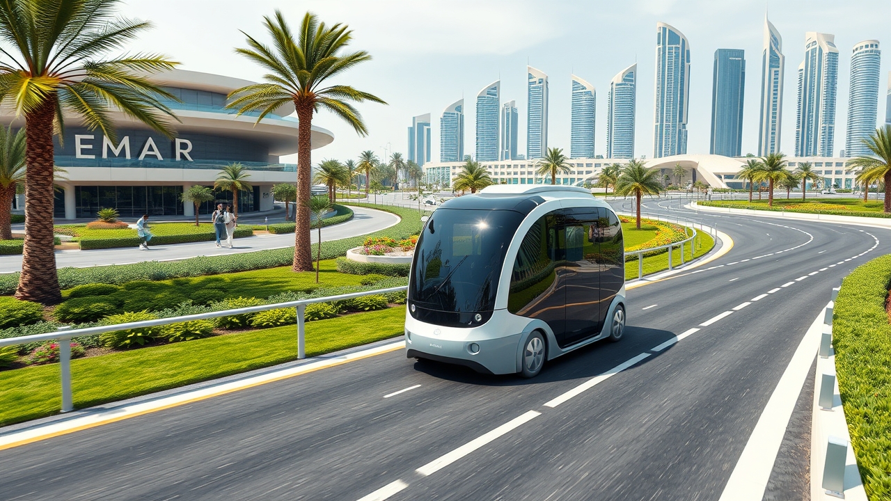 Autonomous shuttle at Emaar Beachfront infrastructure