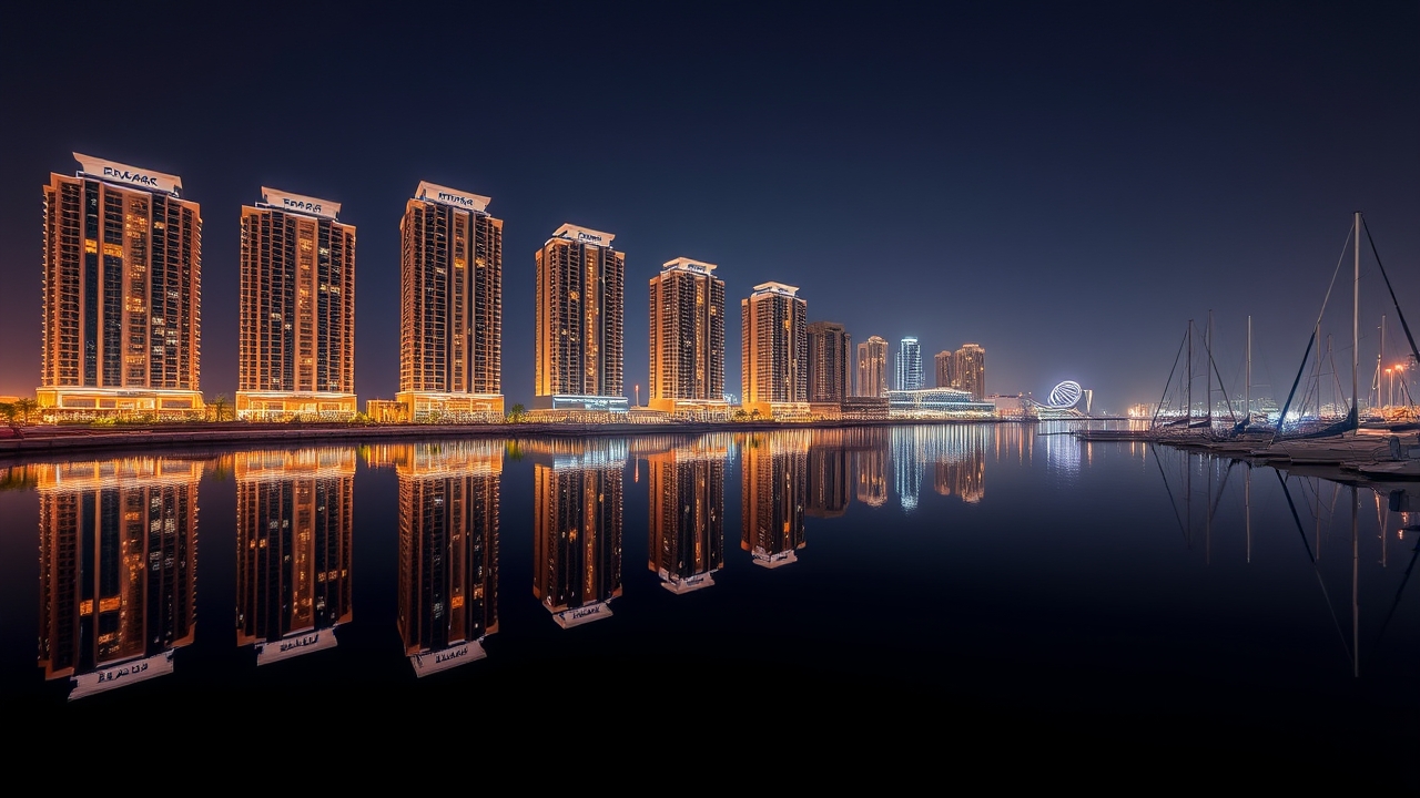 Night skyline of Emaar Beachfront island