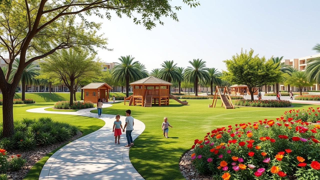 High-end community park and playground in Jumeirah Islands