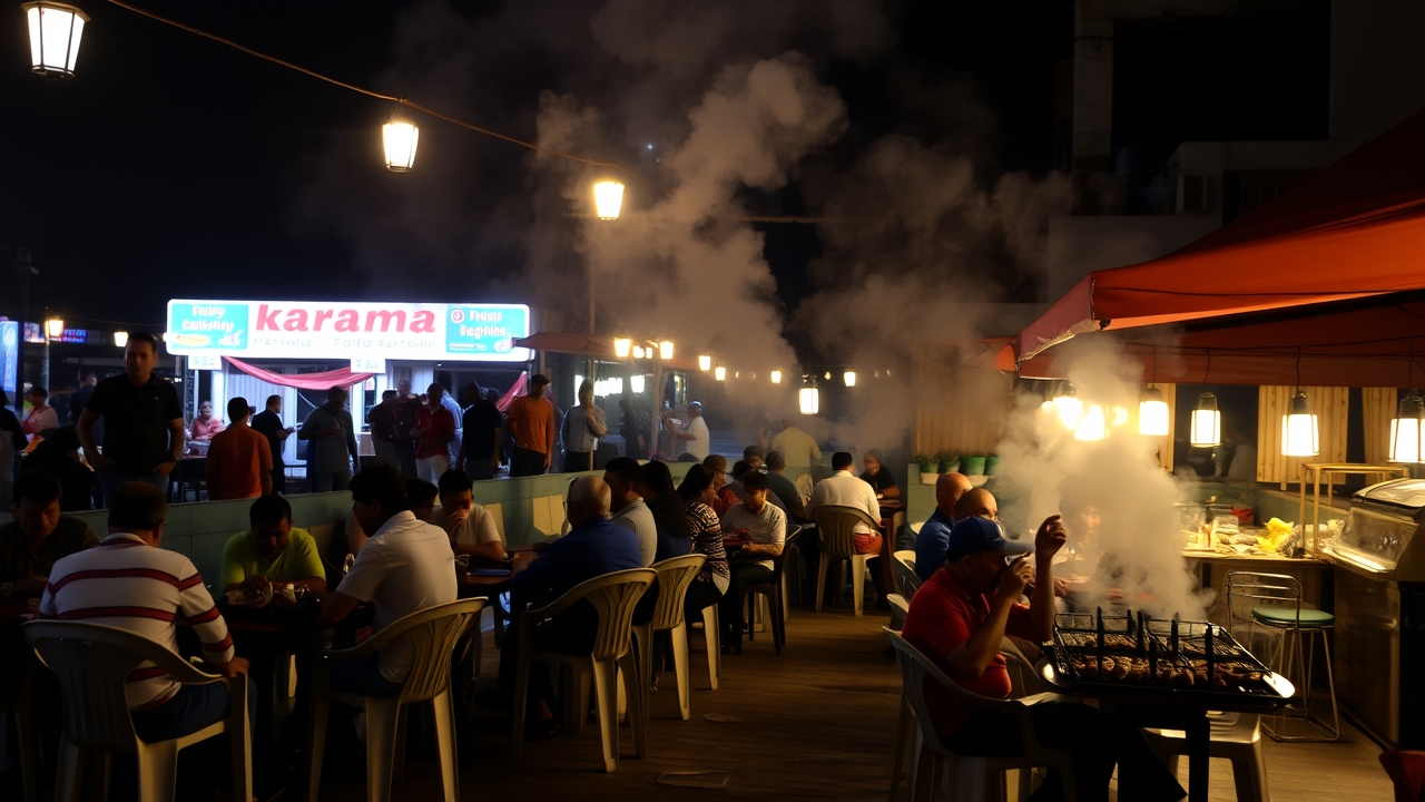 Outdoor street food dining experience in Al Karama
